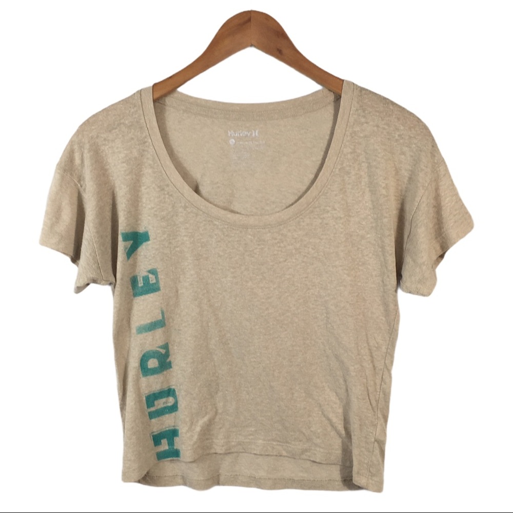 Hurley Tan Crop Top with Teal Logo